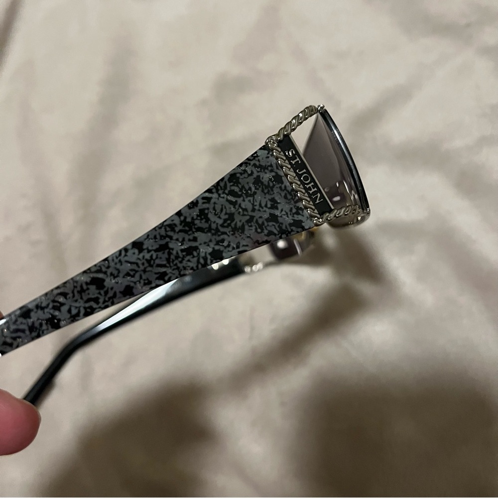 St.John gray black sunglasses with silver braided hardware - Picture 2 of 16
